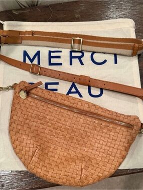 Woven Leather Crossbody Bag in Tan - Clare V Grande Fanny